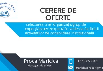 Cerere de oferte pentru selectarea unei organizații/grup de experți/expert/expertă în vederea facilitării activităților de consolidare instituțională