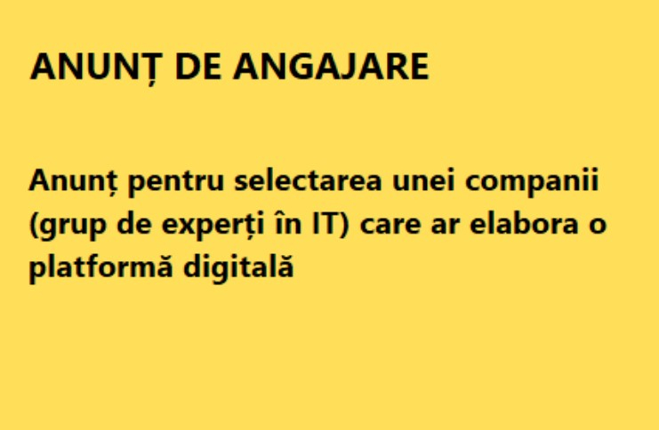 Asociația Obștească ”Budești – CASA PĂRINTEASCĂ” anunță concursul pentru selectarea unei companii (grup de experți în IT) care ar elabora o platformă digitală