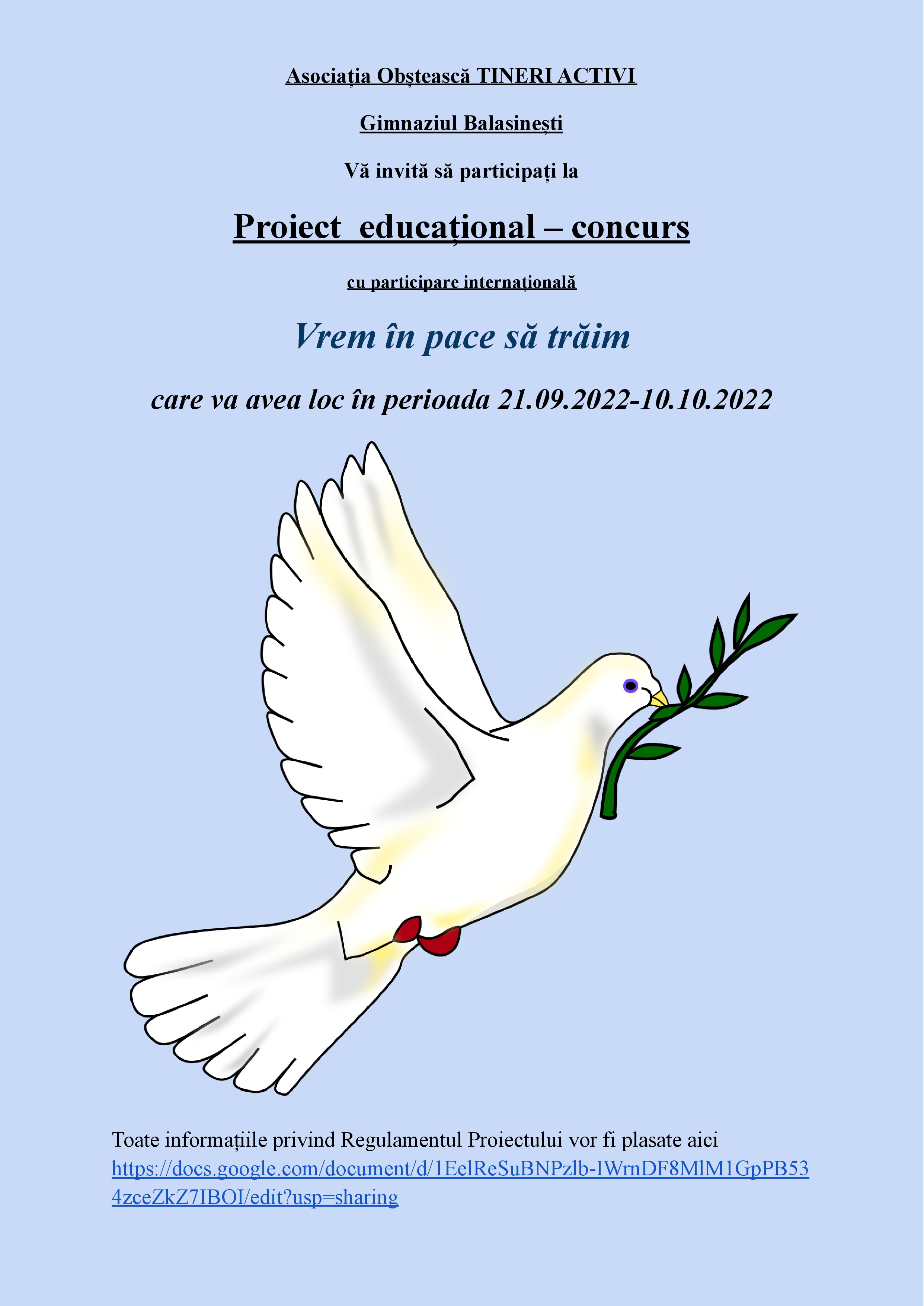 Proiectul educațional-concurs VREM ÎN PACE SĂ TRĂIM