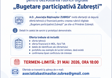 SOLICITARE DE OFERTĂ pentru servicii de dezvoltare web privind crearea rubricii digitale „Bugetare participativă Zubrești” pe site-ul Primăriei satului Zubrești